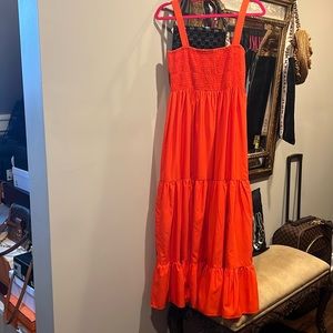 Zara orangy red smocked flowy maxi dress size M